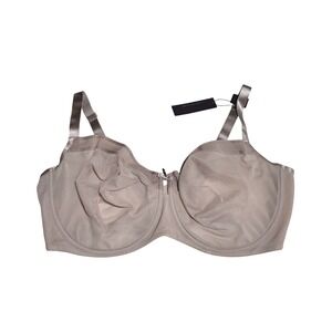 Curvy Couture Sheer Mesh Unlined‎ Balconette Bra 40H Bark Beige New Nwt